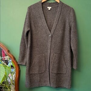 J. Jill Grey Womens MP Duster Cardigan Pockets Boucle Layer Winter